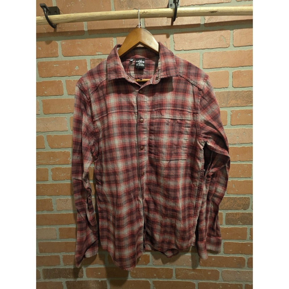 Under Armour Men  Long Sleeve Flannel Button Up Medium Red  New Without Tag Sku6
